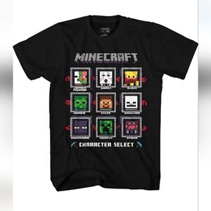 Minecraft Character Select Big Boys Licensed T-Shirt- Black-Youth Small New